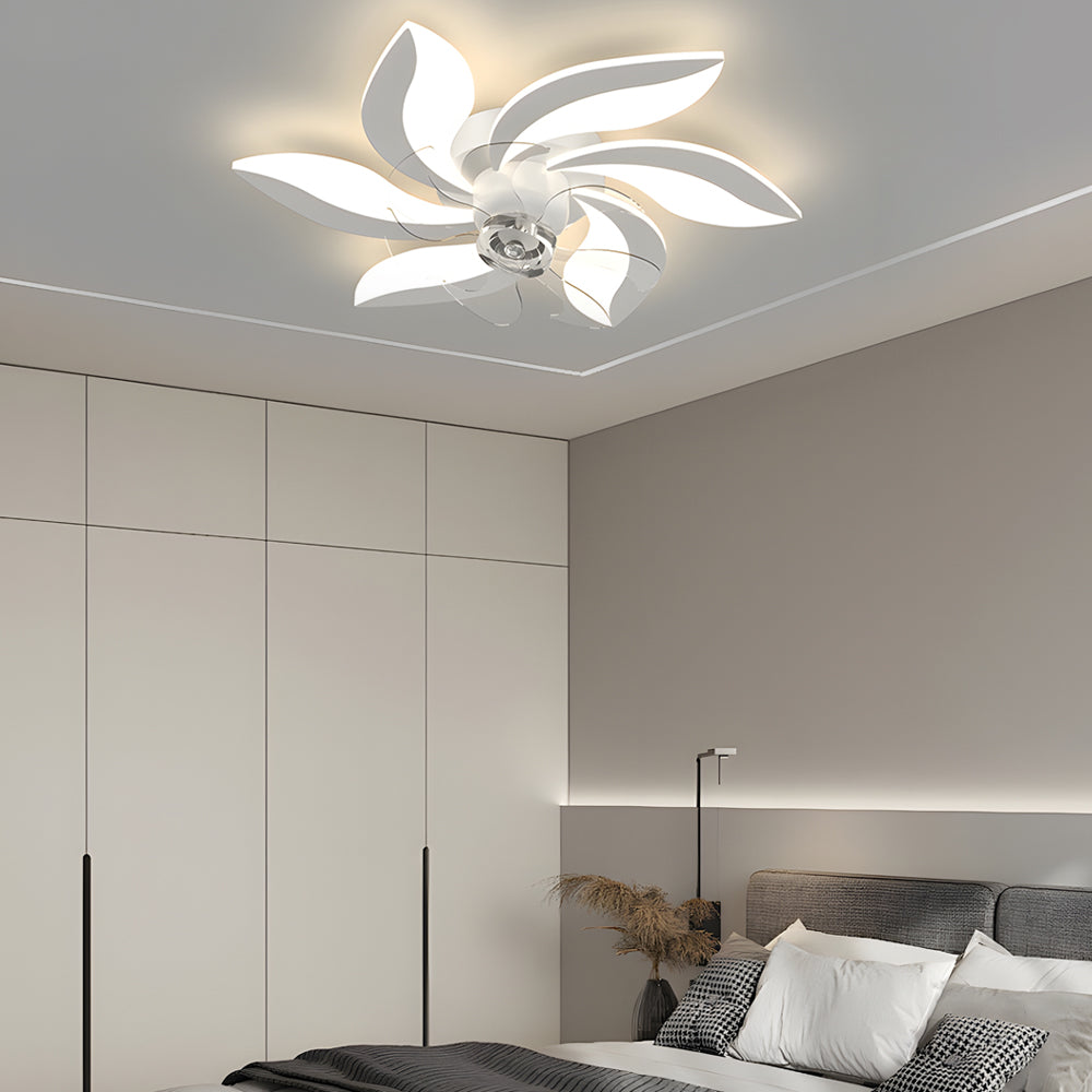 Flowers Leaves Shake Head 3 Step Dimming Modern Ceiling Fans With Light