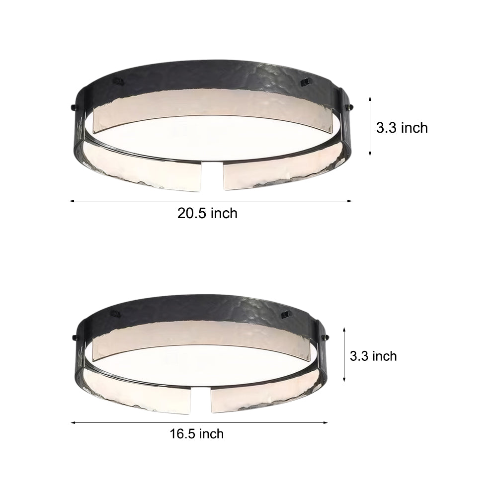 Round Black Hammered Glass Led Flush Mount Ceiling Light
