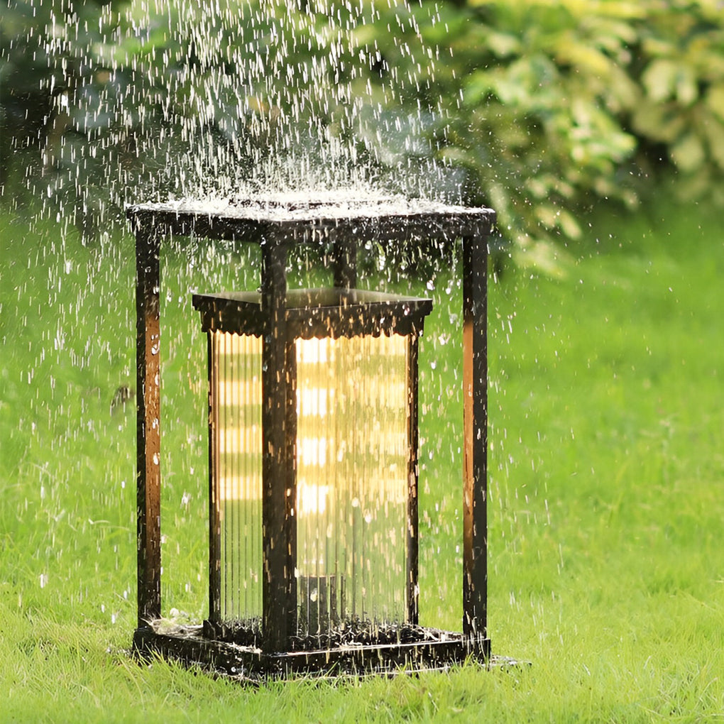 Square Black Solar Pathway Lights with Ribbed Glass Shade for Modern Outdoor Spaces