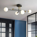 4 6 8 Light Modern Sputnik Globe Semi Flush Mount Light With White Glass Shade