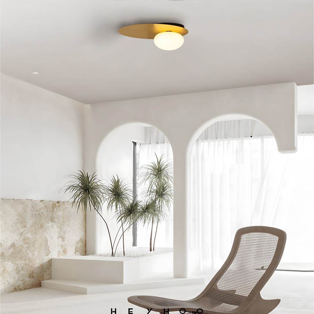 1 Light Led Oval Metal White Glass Flush Mount Ceiling Light