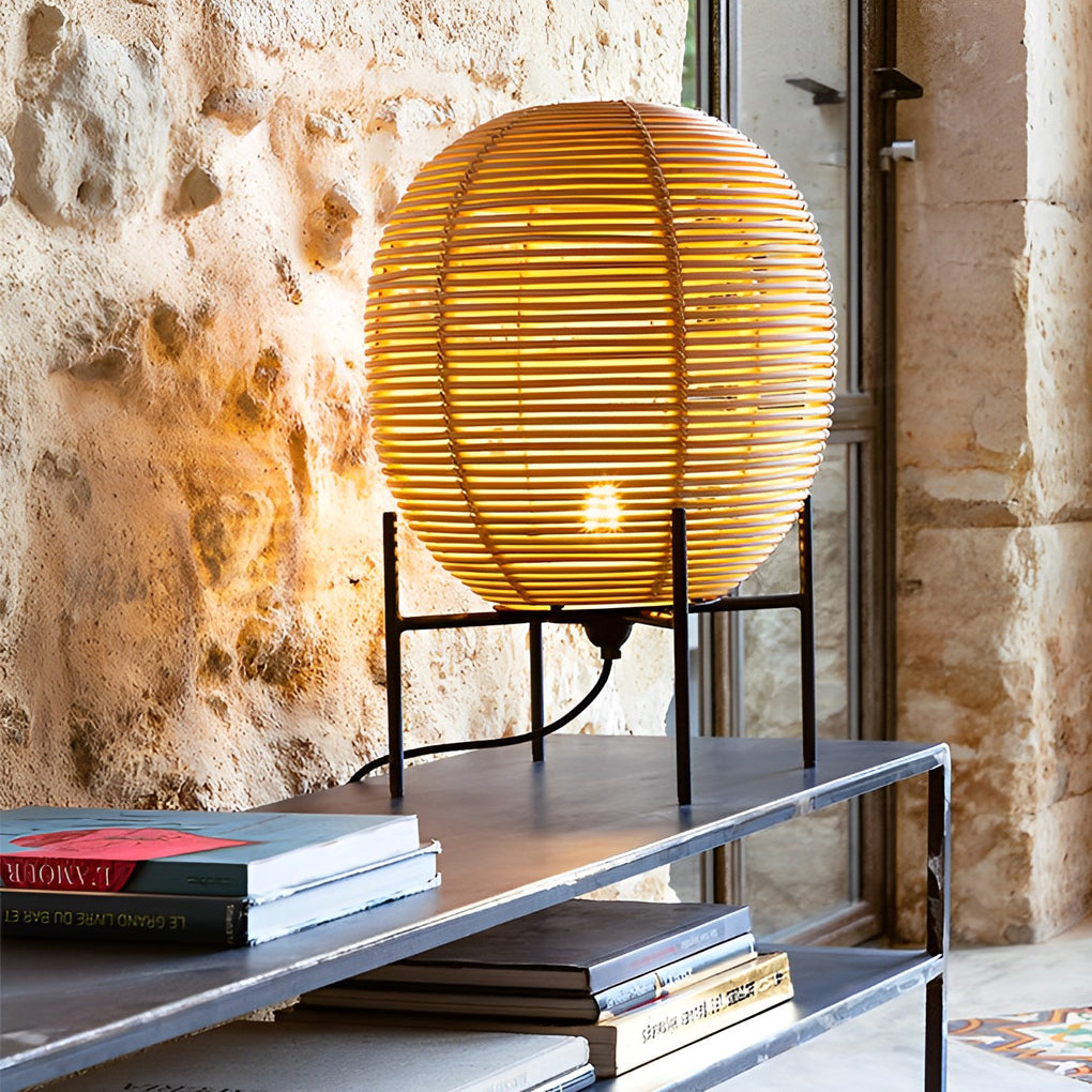 Rustic Boho Rattan And Metal Frame Accent Floor Lamp