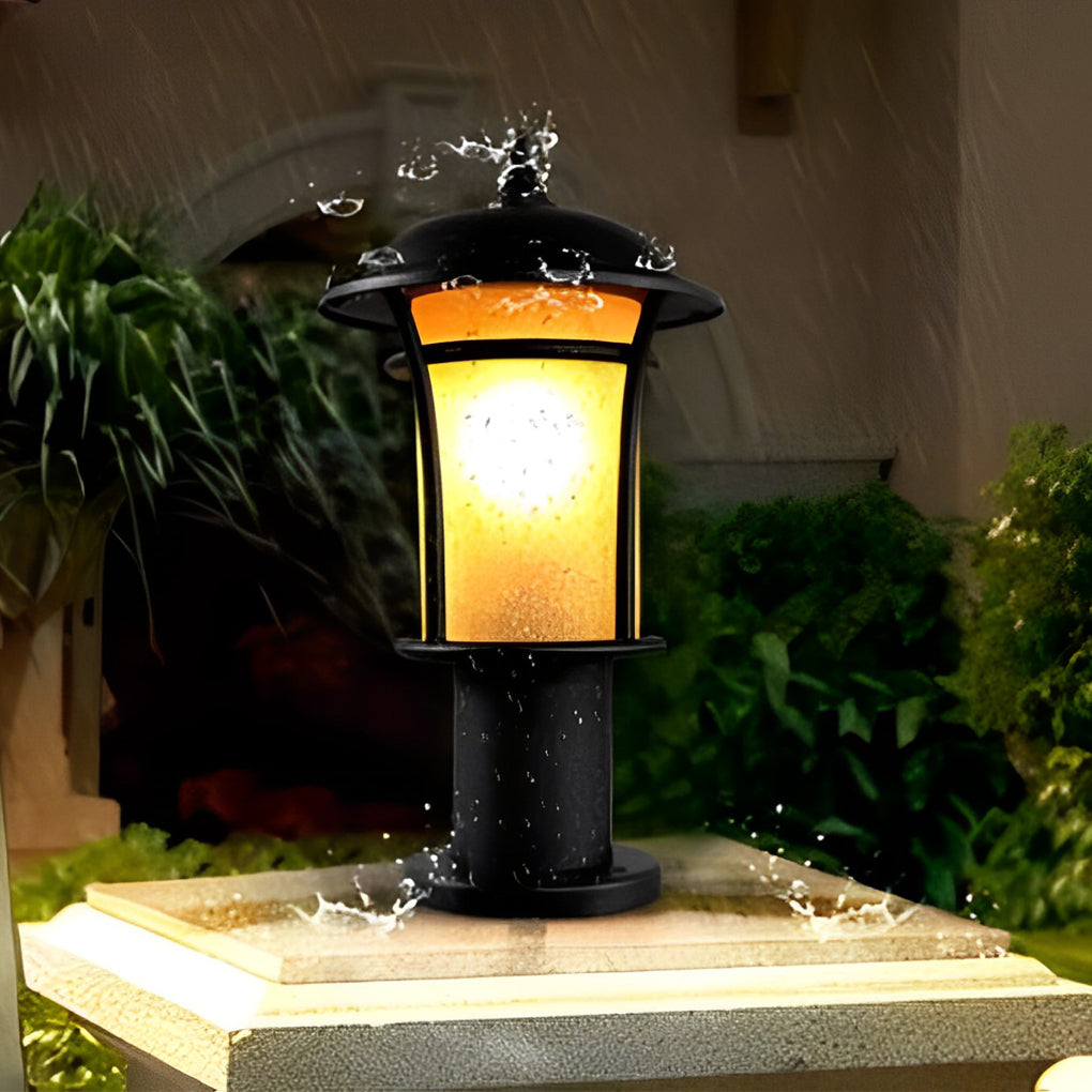 Heritage Iron LED Garden Lantern with Handcrafted Glass Shade