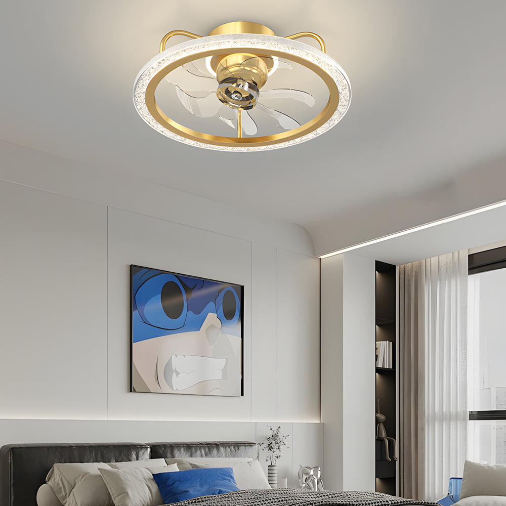 Creative 360 Shake Head Round 3 Step Dimming Modern Ceiling Fans With Light