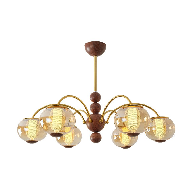 Solstice Bloom Chandelier — Amber Glass & Gold Modern Pendant Light