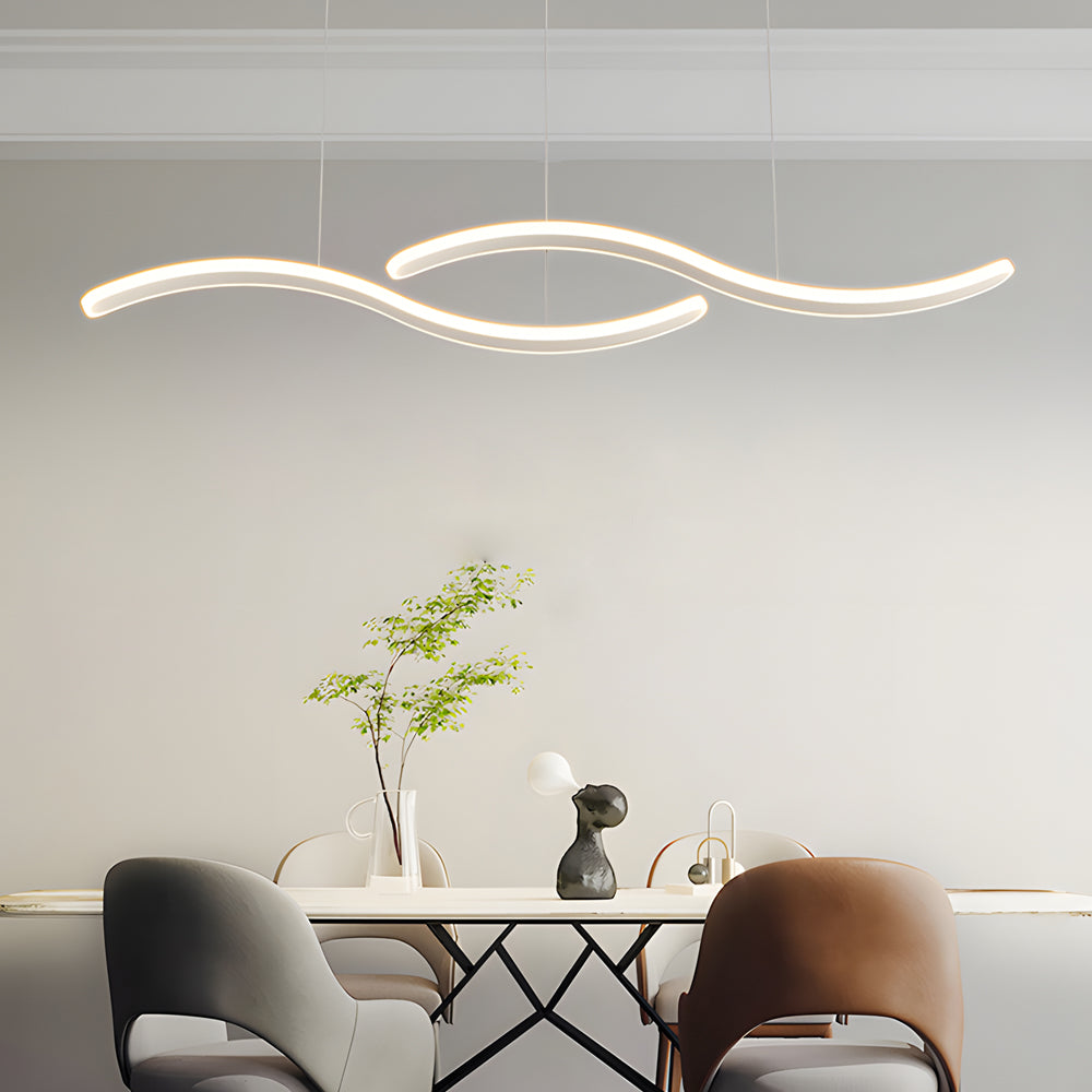 2 Wavy Line Led Dining Room Pendant Light 3 Step Dimming
