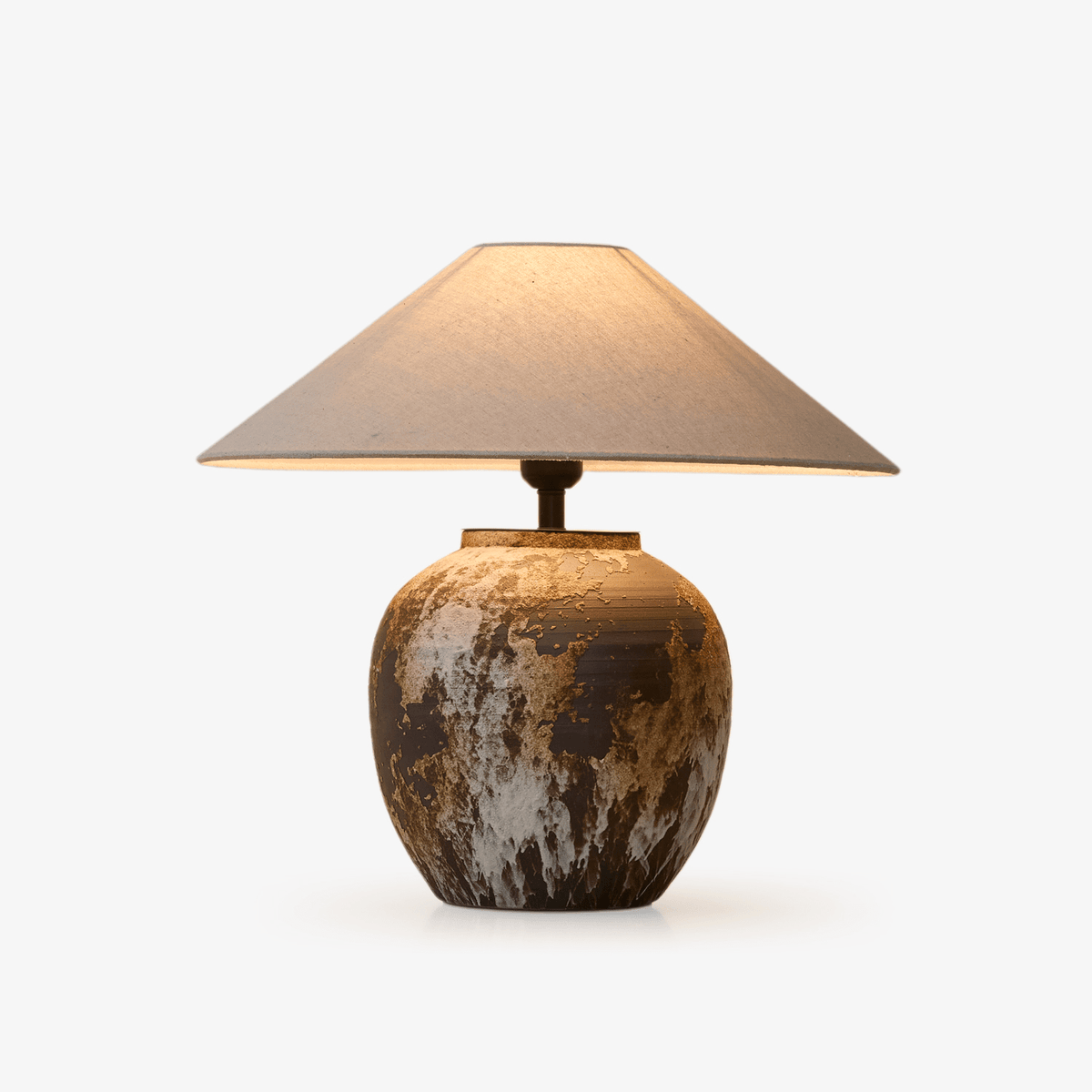 Artisan Ceramic Jar Table Lamp with Linen Shade for Bedroom and Living Room