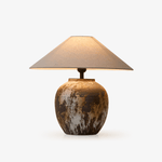 Artisan Ceramic Jar Table Lamp with Linen Shade for Bedroom and Living Room