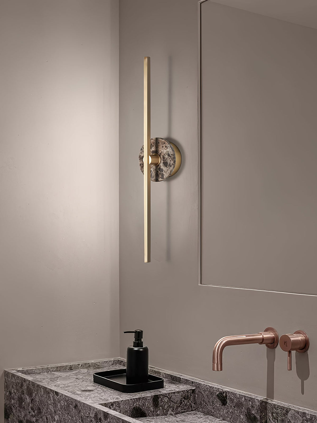 Zylaro Stone Wall Light – Brushed Brass & Marble LED Sconce