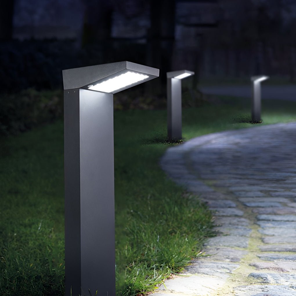 L-Shaped Solar LED Bollard Light in Black for Pathways and Gardens