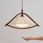 Kyomi Arch Pendant Light – Modern Wood & Fabric Hanging Lamp for Dining and Living Rooms