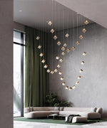 Cubic Luster Cascade Chandelier – Modern Geometric Crystal Pendant Light