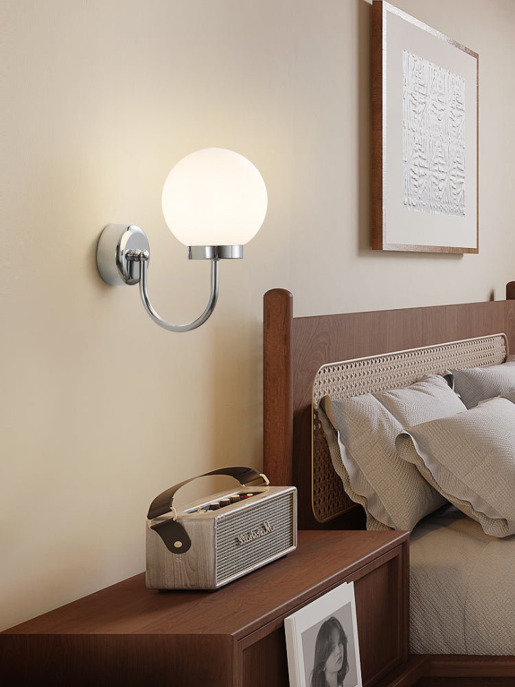 Clara Chrome Wall Sconce – Modern Minimalist Globe Light for Bedroom & Hallway
