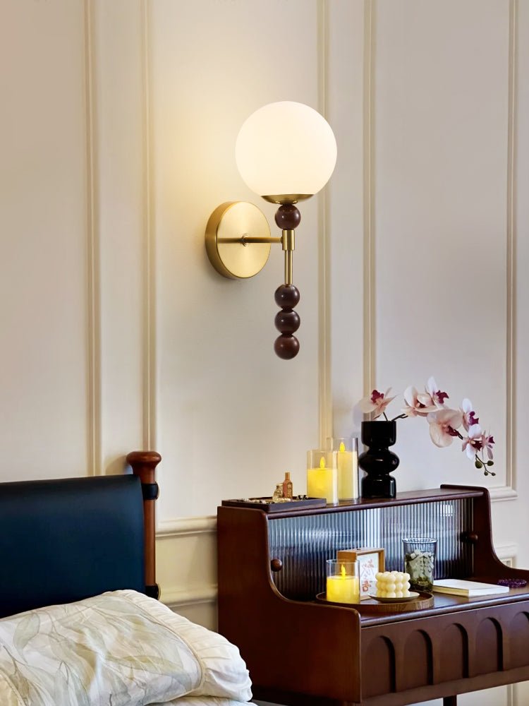 Colette Globe Wall Sconce in Gold or Walnut | Modern Luxury Lighting