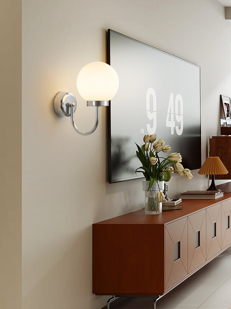 Clara Chrome Wall Sconce – Modern Minimalist Globe Light for Bedroom & Hallway