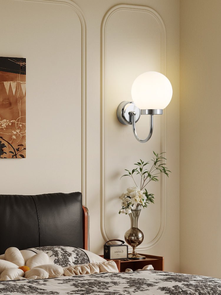 Clara Chrome Wall Sconce – Modern Minimalist Globe Light for Bedroom & Hallway