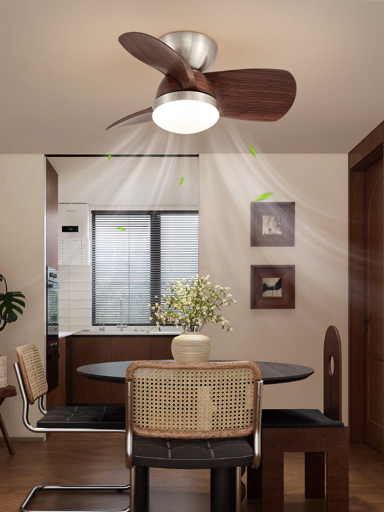 Miroter Ceiling Fan Light with LED, Flush Mount, Walnut & Nickel