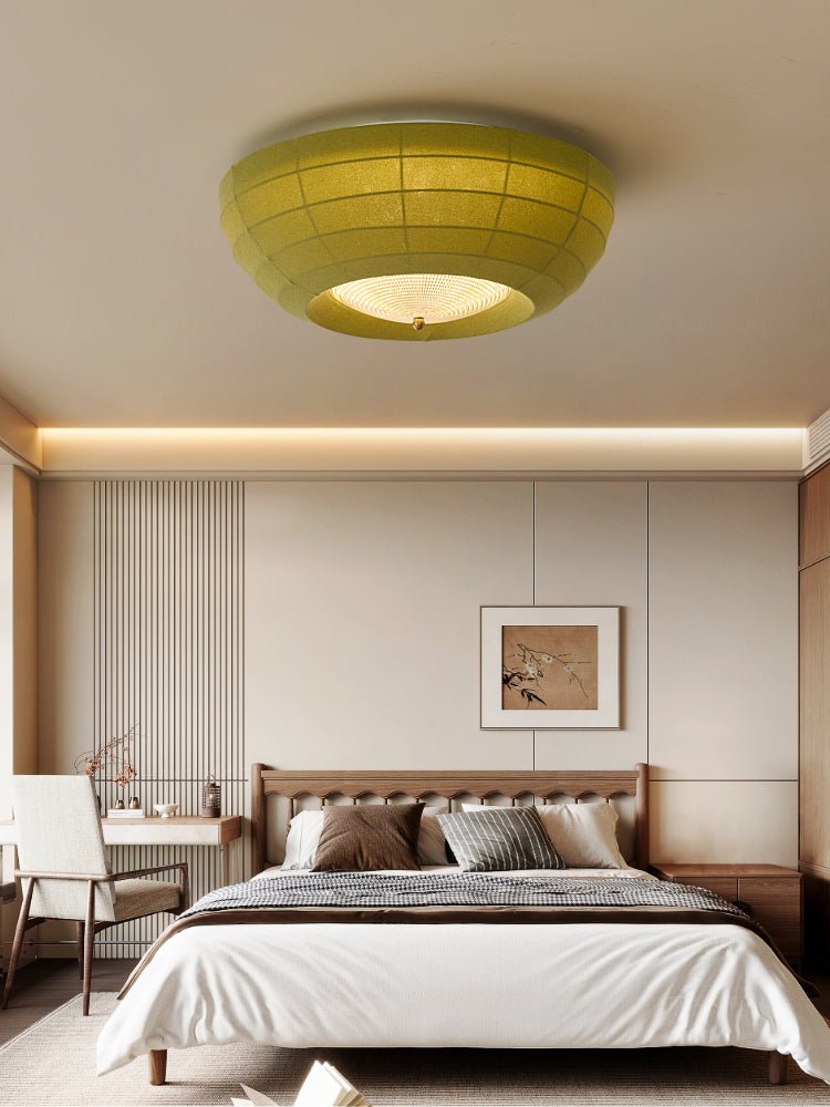 Thalina Fabric Ceiling Light in Olive Green – Modern Flush Mount LED