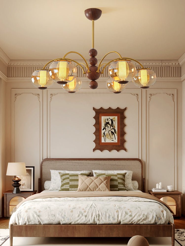 Solstice Bloom Chandelier — Amber Glass & Gold Modern Pendant Light
