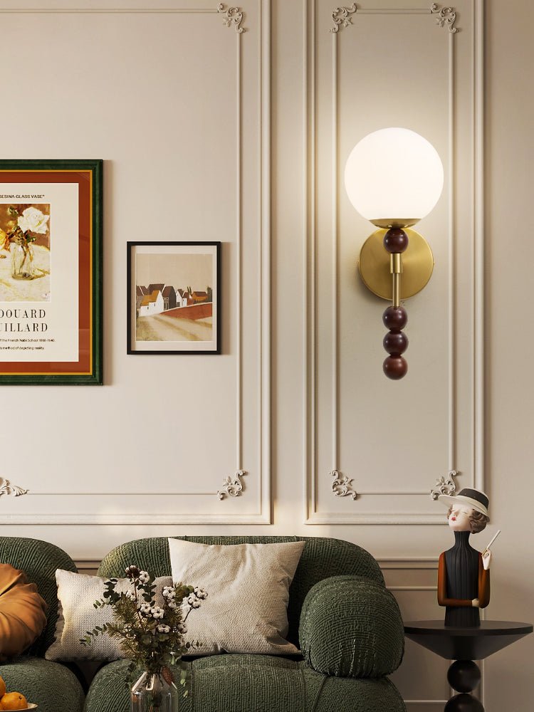 Colette Globe Wall Sconce in Gold or Walnut | Modern Luxury Lighting