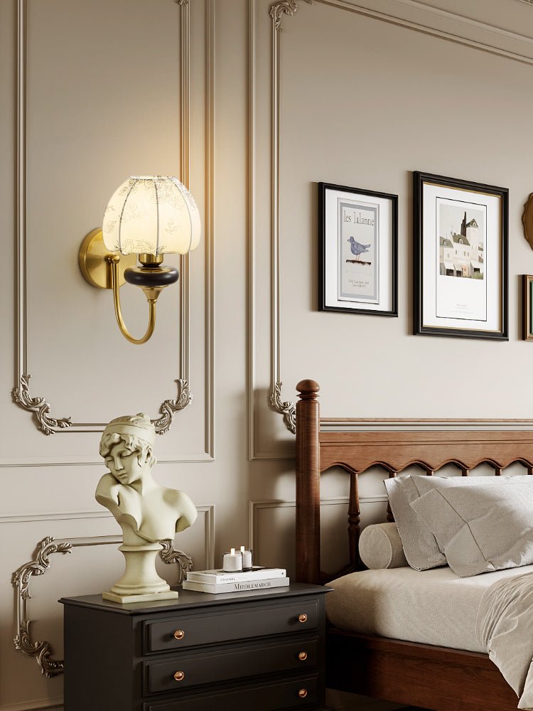 Amelie Floral Wall Sconce – Vintage-Inspired Fabric Shade, Gold or Black Finish