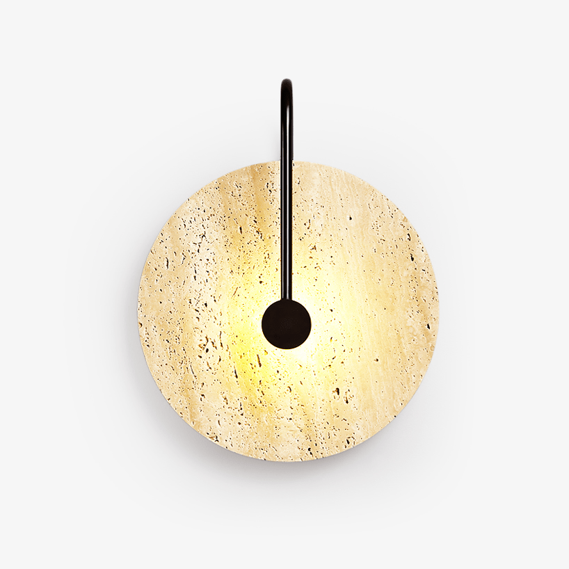 Luminous Horizon Wall Sconce in Yellow Travertine with Black Metal Accent