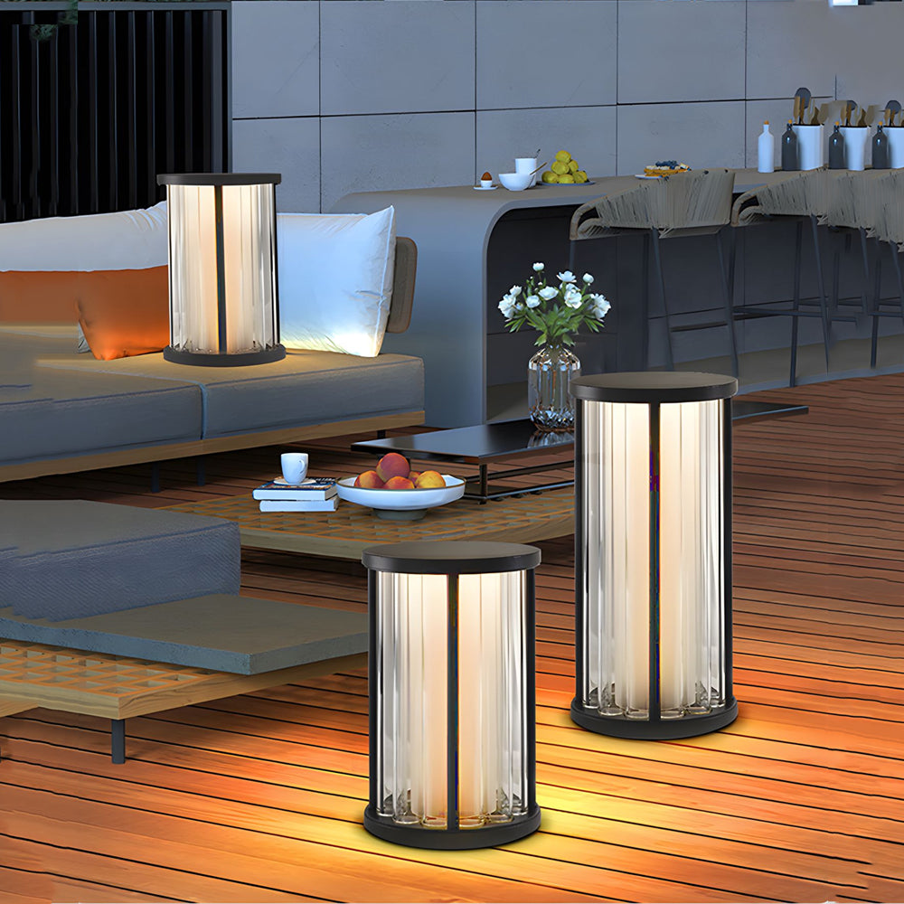 Cylinder Lantern Outdoor Pendant & Lawn Light with Solar or Hardwired Power