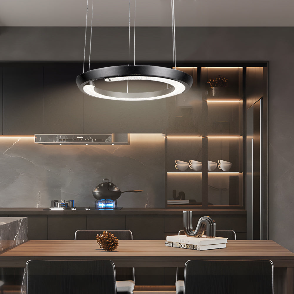 Modern Led Ring Shaped Pendant Light With Acrylic Shades For Living Room