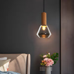 Luxury Copper Glass Jar 1 Light Wood Pendant Light Ceiling Hang Fixture Cork Diamond Glass Suspended Lights