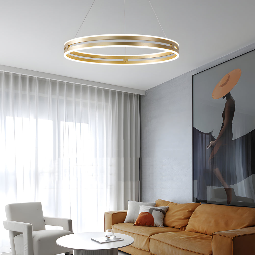 23 In Double Wheel Chandelier Modern Led Pendant Light Black Gold Brown