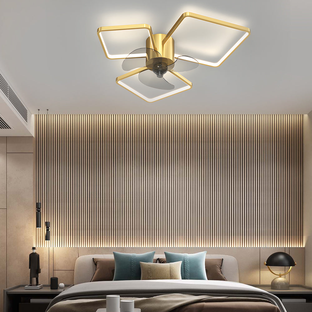 Square Round Rings Three Step Dimming Led Silent Modern Ceiling Fans Lamp