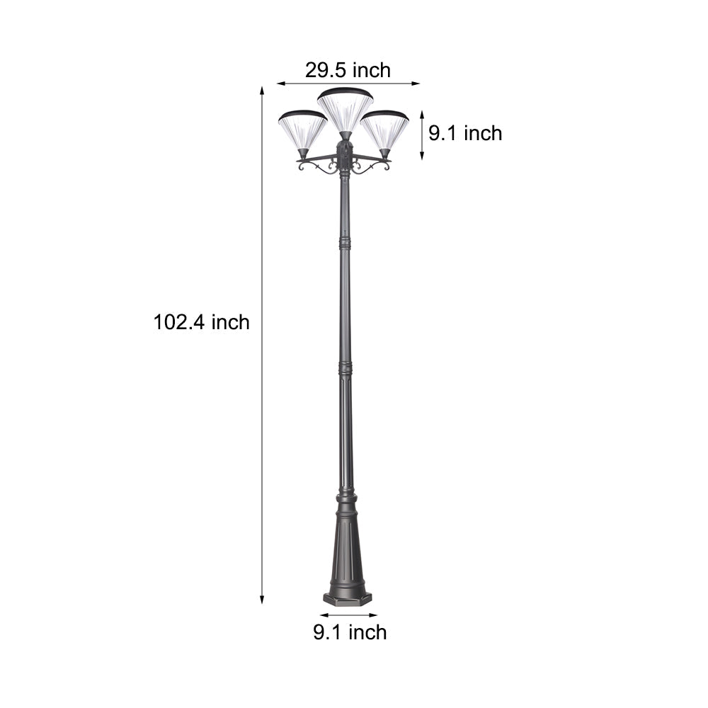 102 Inch Black Outdoor Street Light With 3 Light Post Lamp And Pole