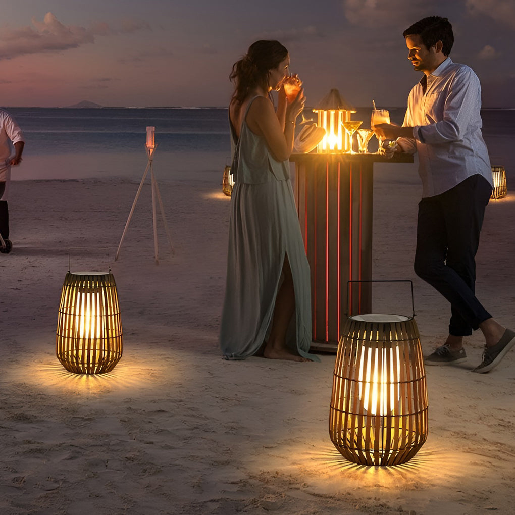 Rattan Portable Lantern Shaped Led Waterproof Solar Outdoor Lights