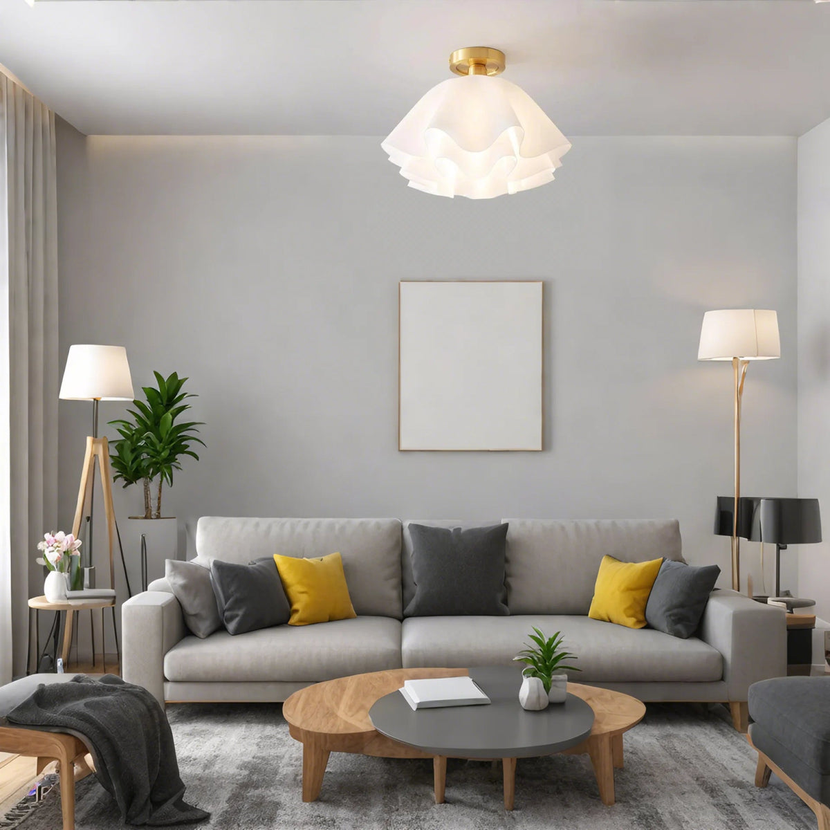 Modern White Flower Semi Flush Mount Ceiling Lamp