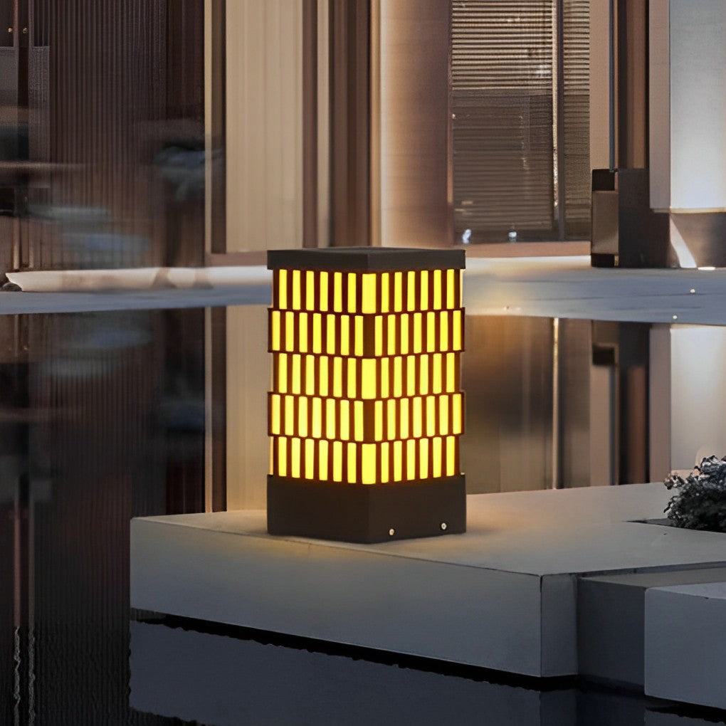 Modern Black LED Bollard Light with Grid Design for Pathways and Gardens