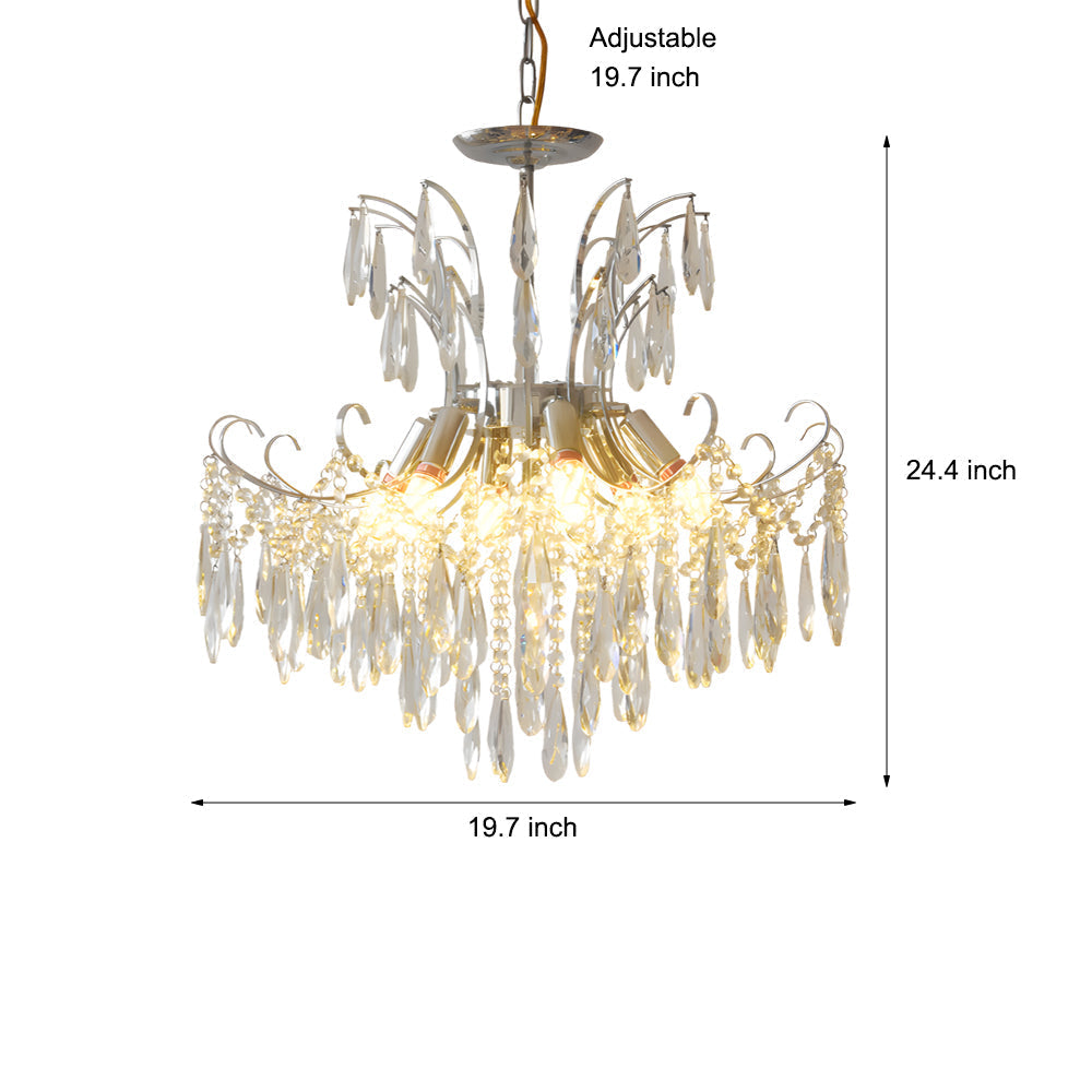 Elegant Glass Crystal Pendant 3 Step Dimming French Style Chandelier