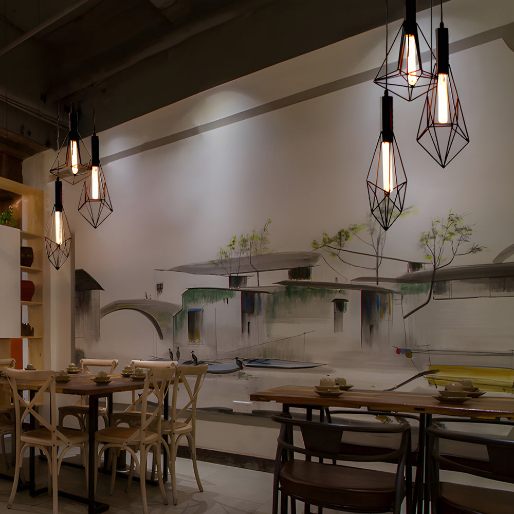 Geometric Lines Black Retro Industrial Style Chandelier Li002719