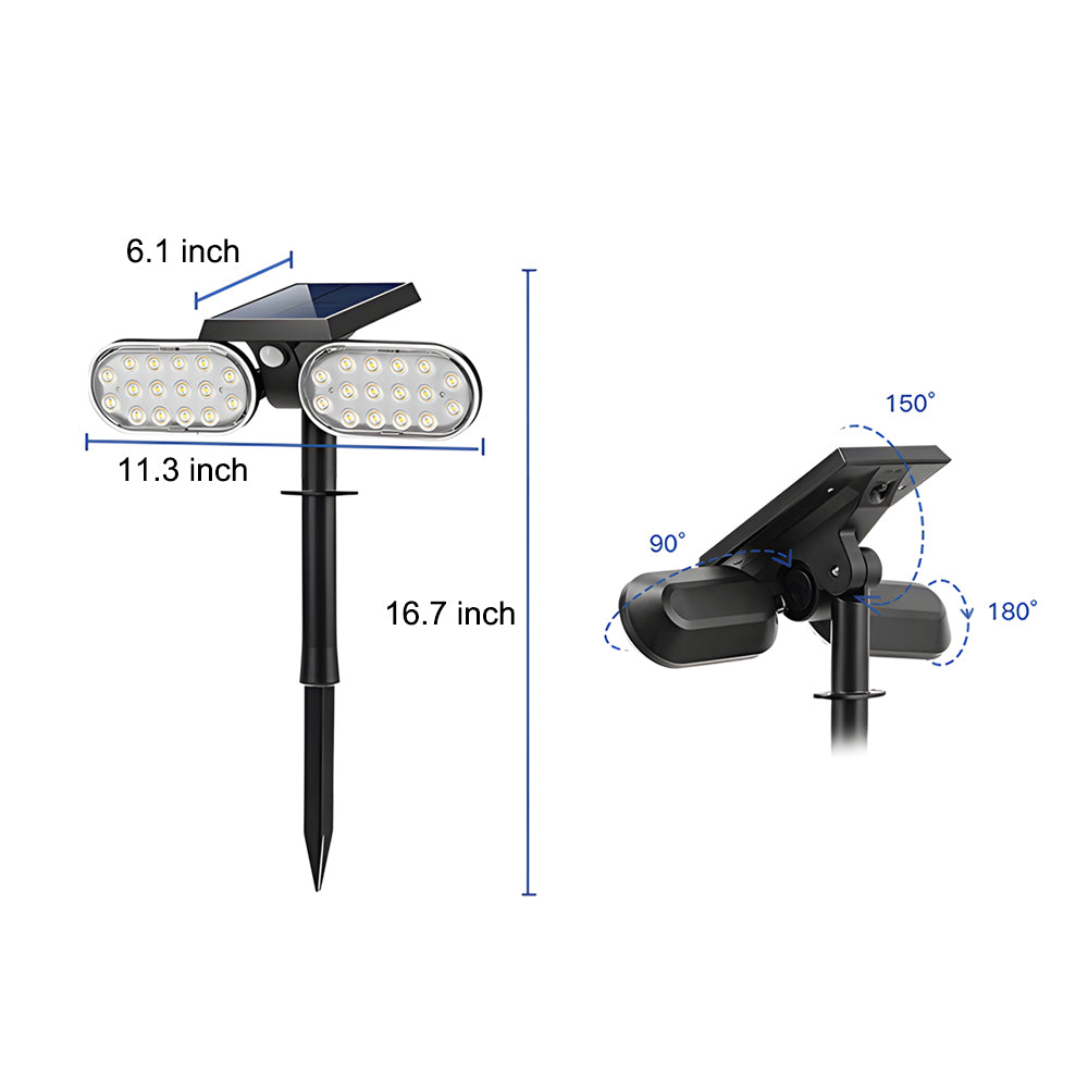 2 Head Modern Black Solar Led Spotlight With Motion Sensor Rotatable