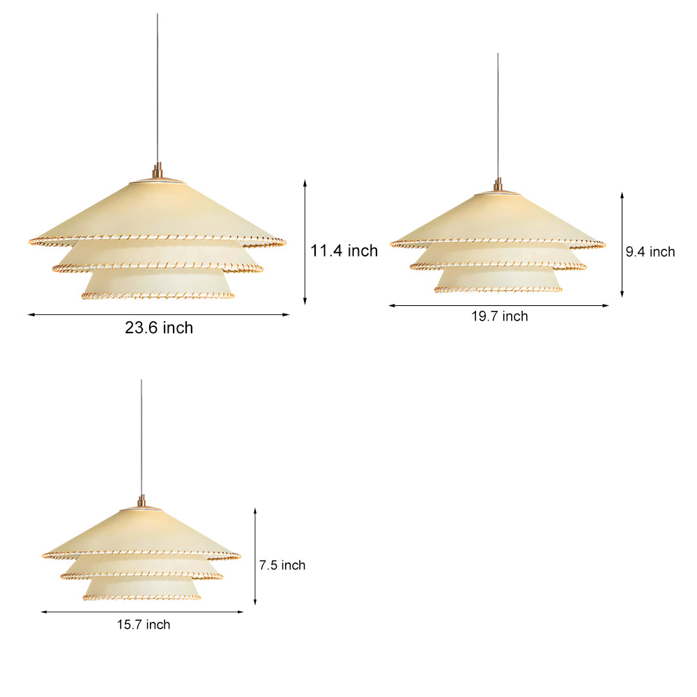 Rustic 3 Tiers Parchment Pendant Light 1 Light Hanging Lamp With Fabric Shade