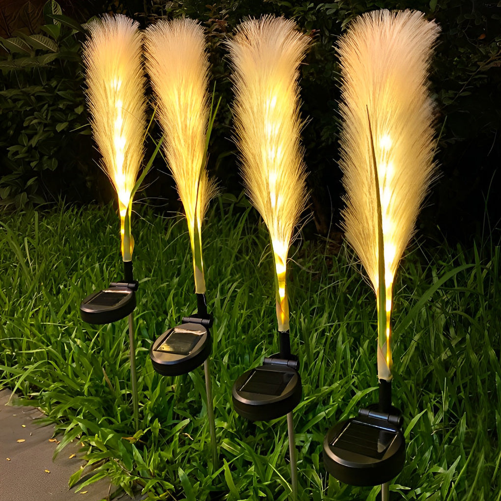 Hairy Reed LED Solar Lawn Lamps, Set of 2, Modern Outdoor Garden Lights