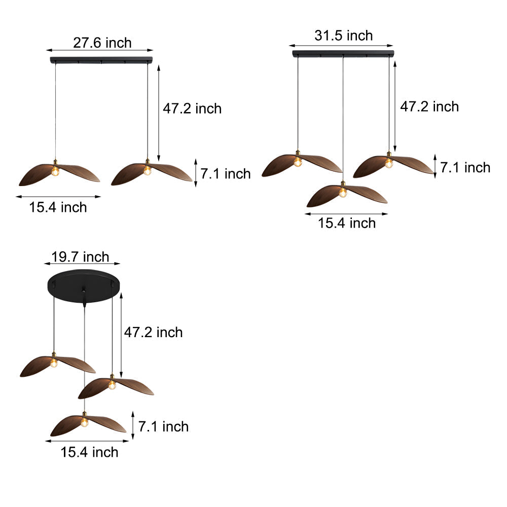 Wabi Sabi Walnut Bar Chandelier Leaf Curve Wooden Pendant Light