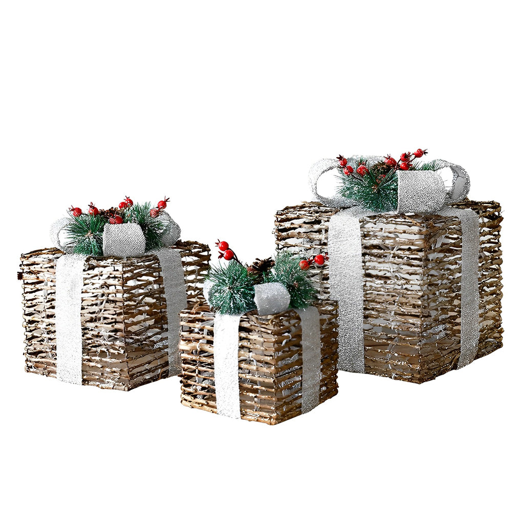 Set of 3 Festive Gift Box Decorations in Modern Style for Holiday Interiors