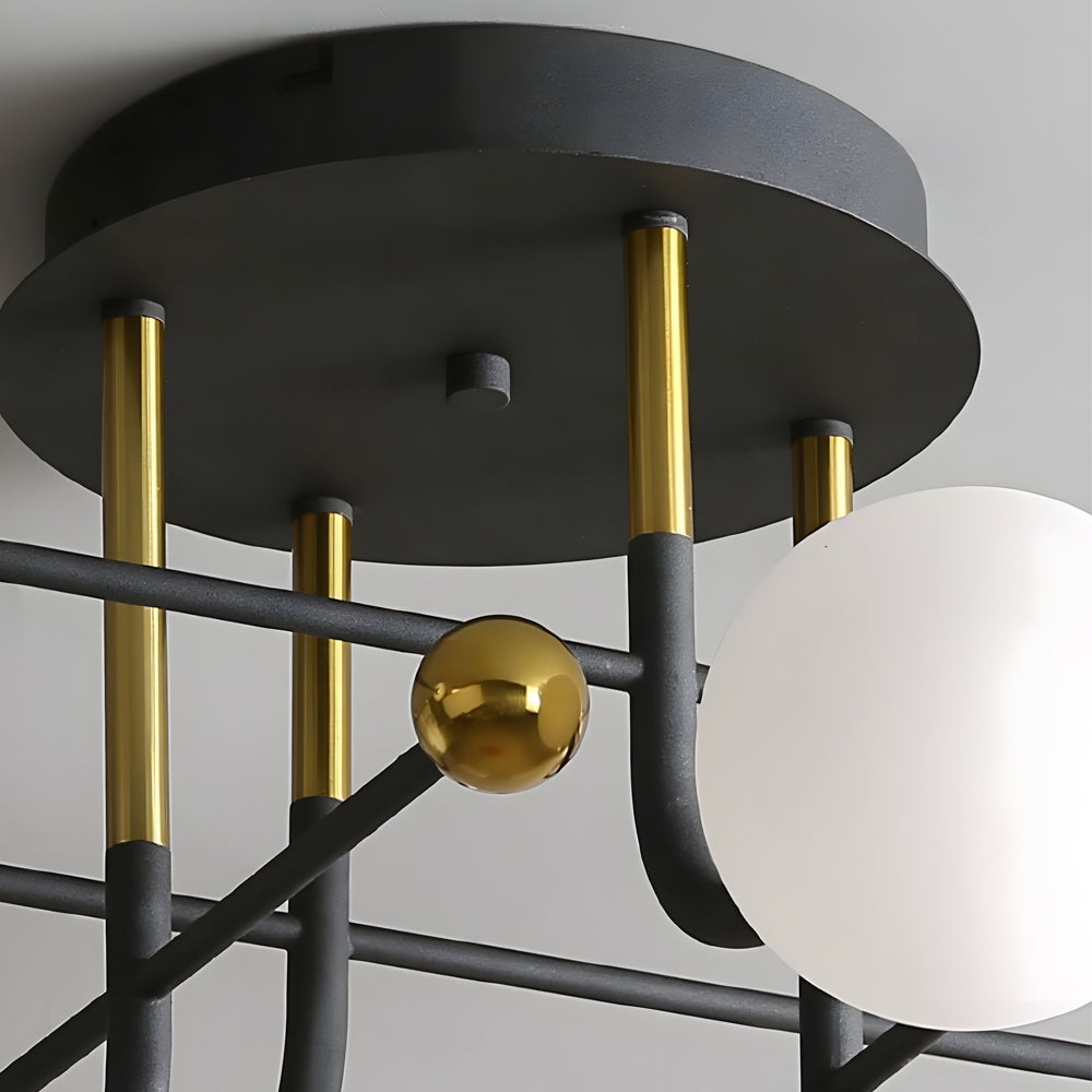 4 6 8 Light Modern Sputnik Globe Semi Flush Mount Light With White Glass Shade