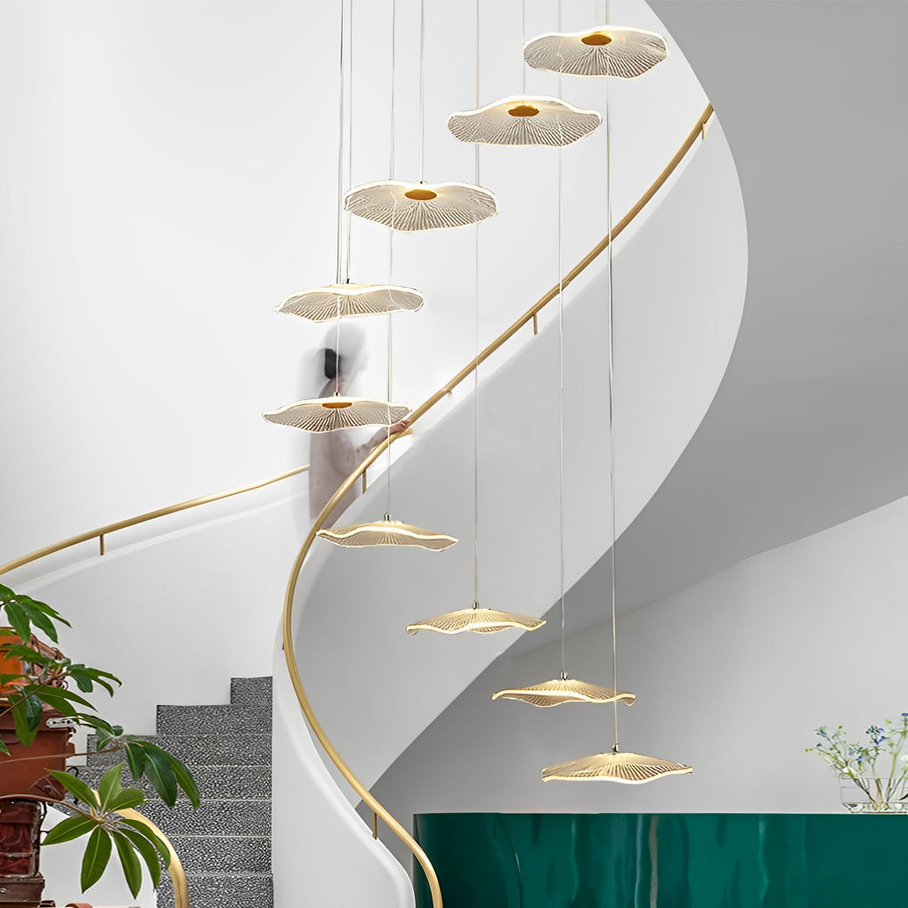 Lotus Leaves Led Staircase Chandelier Ha093921