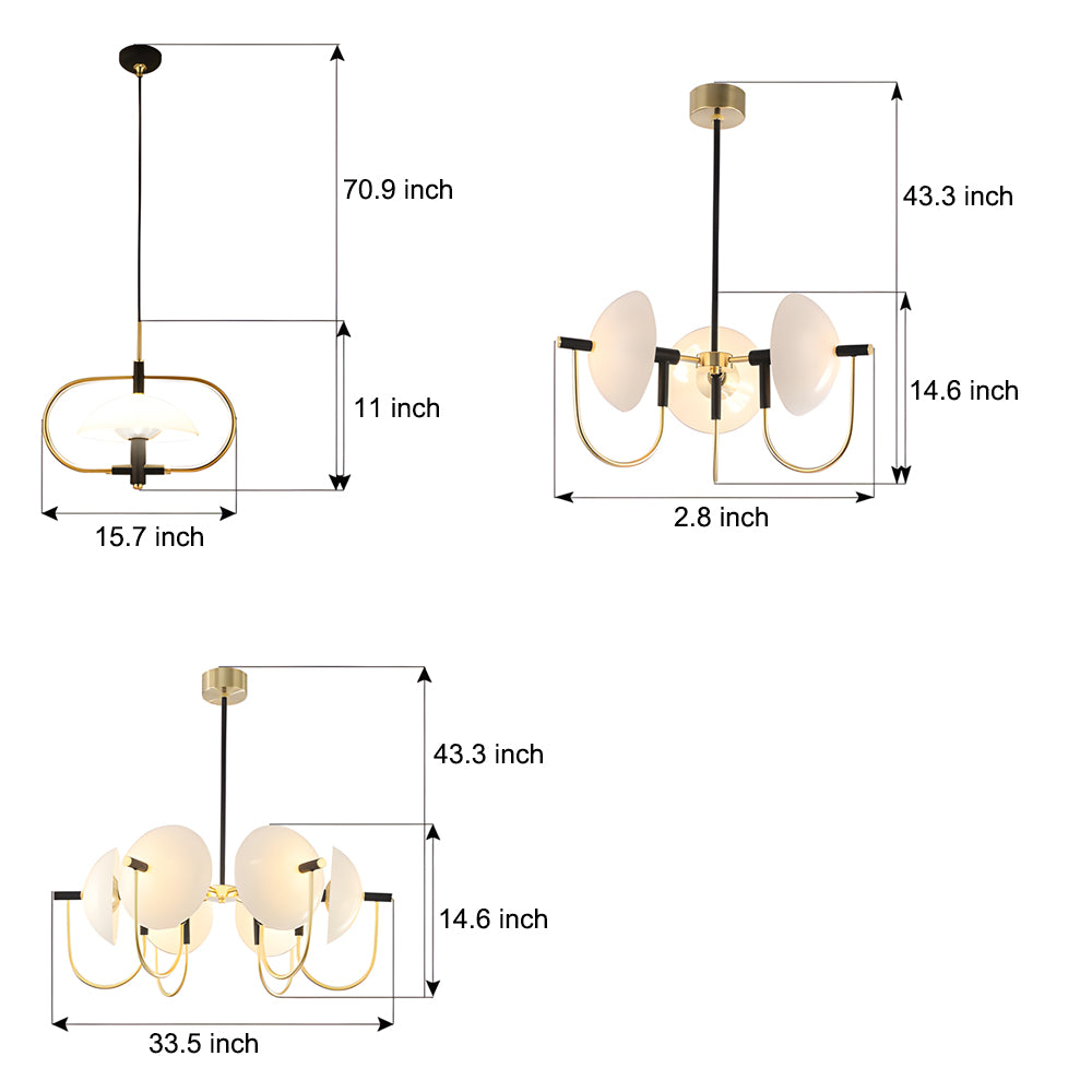 1 3 6 Heads Semicircular Opal Glass Dome Chandelier Aperture Pendant Light Hanging Ceiling Lighting