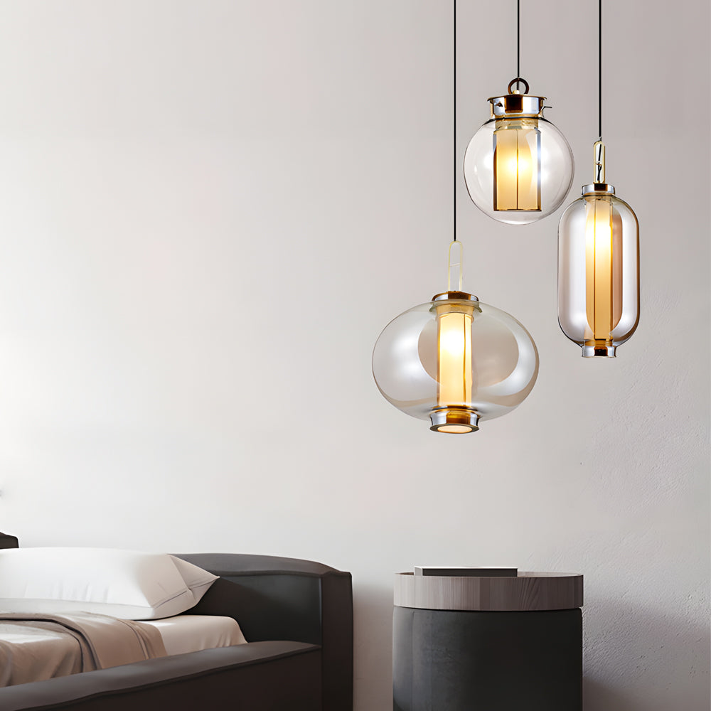 1 Light Amber Glass Shade Post Modern Pendant Lights Hanging Lamp