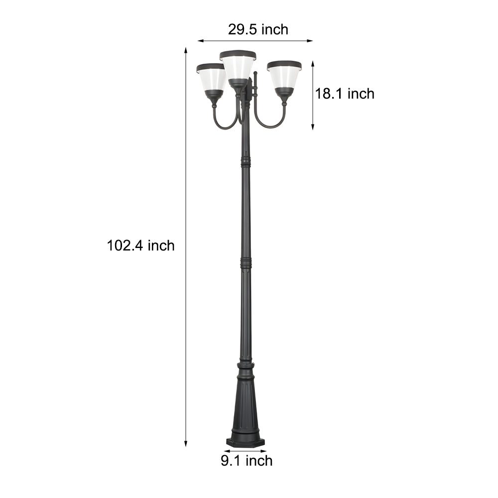 3 Light Black Finish Traditional Outdoor Street Light