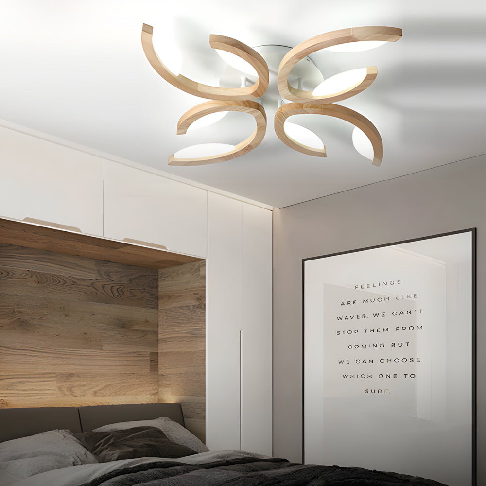 Multi Lights Floral Design Wood Semi Flush Mount Ceiling Light For Living Room