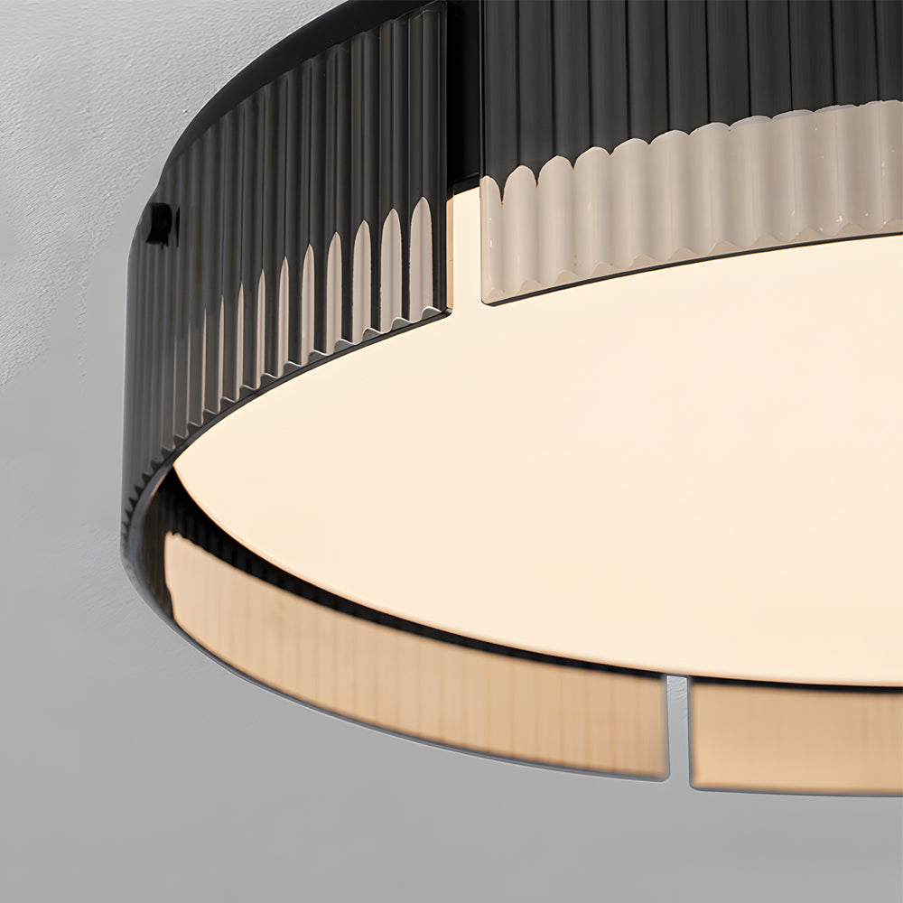 Round Ribbed Glass Led Flush Mount Ceiling Light