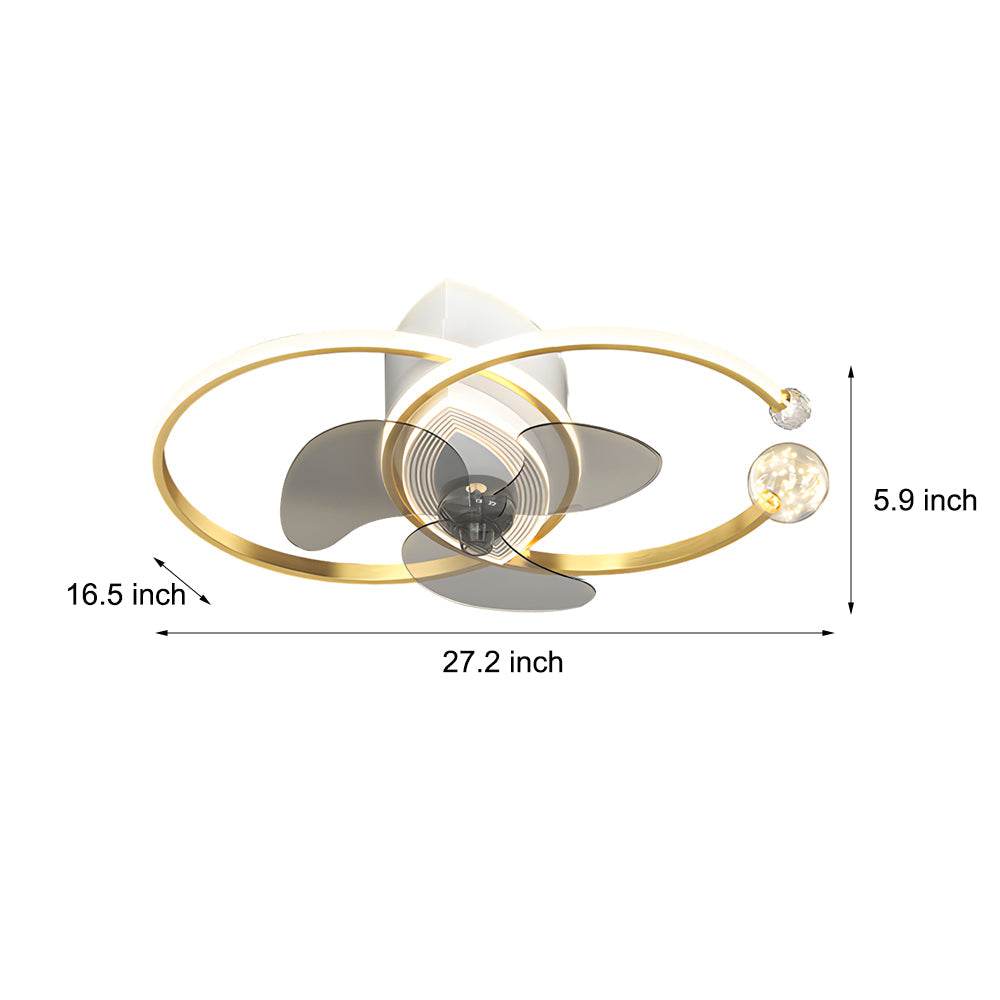 2 Rings Simple Luxury 3 Step Dimming Modern Bedroom Ceiling Fan And Light